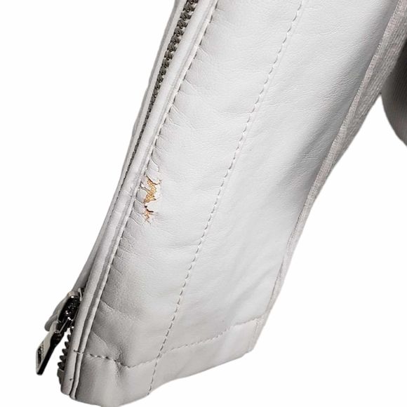 Express women's Large light Gray faux leather Moto Jacket AS IS Damaged - Picture 6 of 10
